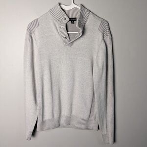 Men's GUESS Light Gray Long Sleeve Sweater Mock Neck Collar 3 Button Placket S